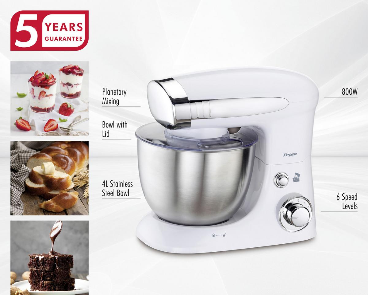 Küchenmaschine Mix Chef Weiß 800 W Spritzschutz - Weiß, MODERN, Kunststoff (19/34/31cm) - Trisa Electronics