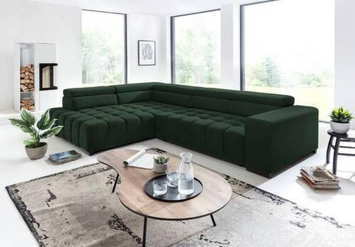Eckschlafsofa Elias Neu Grün S: 201 cm - Schwarz/Grün, Design, Textil (201/307cm) - Livetastic