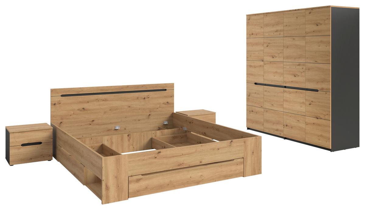 Schlafzimmer Canu Grau /Eiche Artisan Dekor 4-tlg - Eiche Artisan/Grau, MODERN, Holzwerkstoff - MID.YOU
