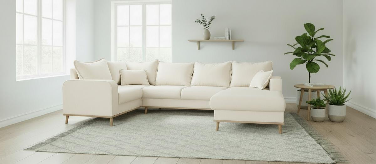 Wohnlandschaft Beata Ecru U: 167x296x170 cm - Wengefarben/Ecru, Design, Textil (167/296/170cm) - Livetastic