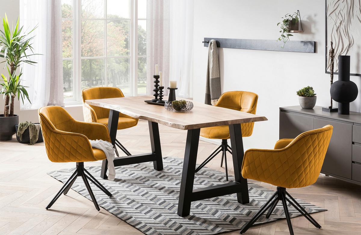 Esstisch Naturfarben/schwarz B: 220 Cm - Schwarz/Naturfarben, MODERN, Holz/Metall (220/110/76,5cm) - Livetastic