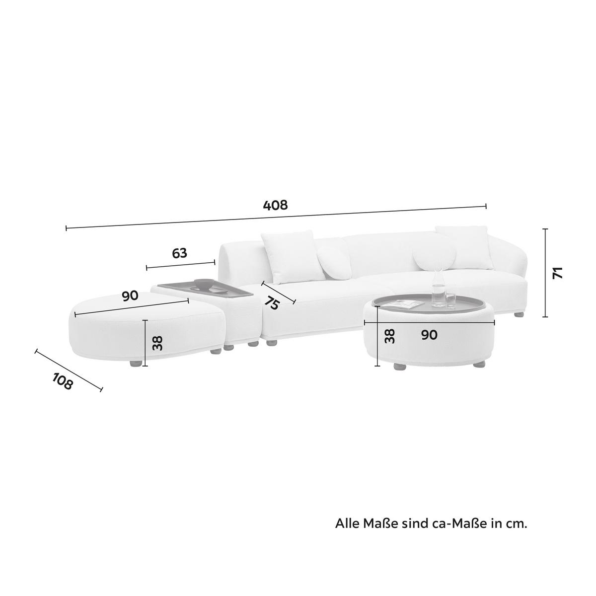 Rohová sedačka KIRA, bílá žinylka, se stolíkem - bílá/černá, Moderní, dřevo/textil (408/71/108cm) - Bessagi Home