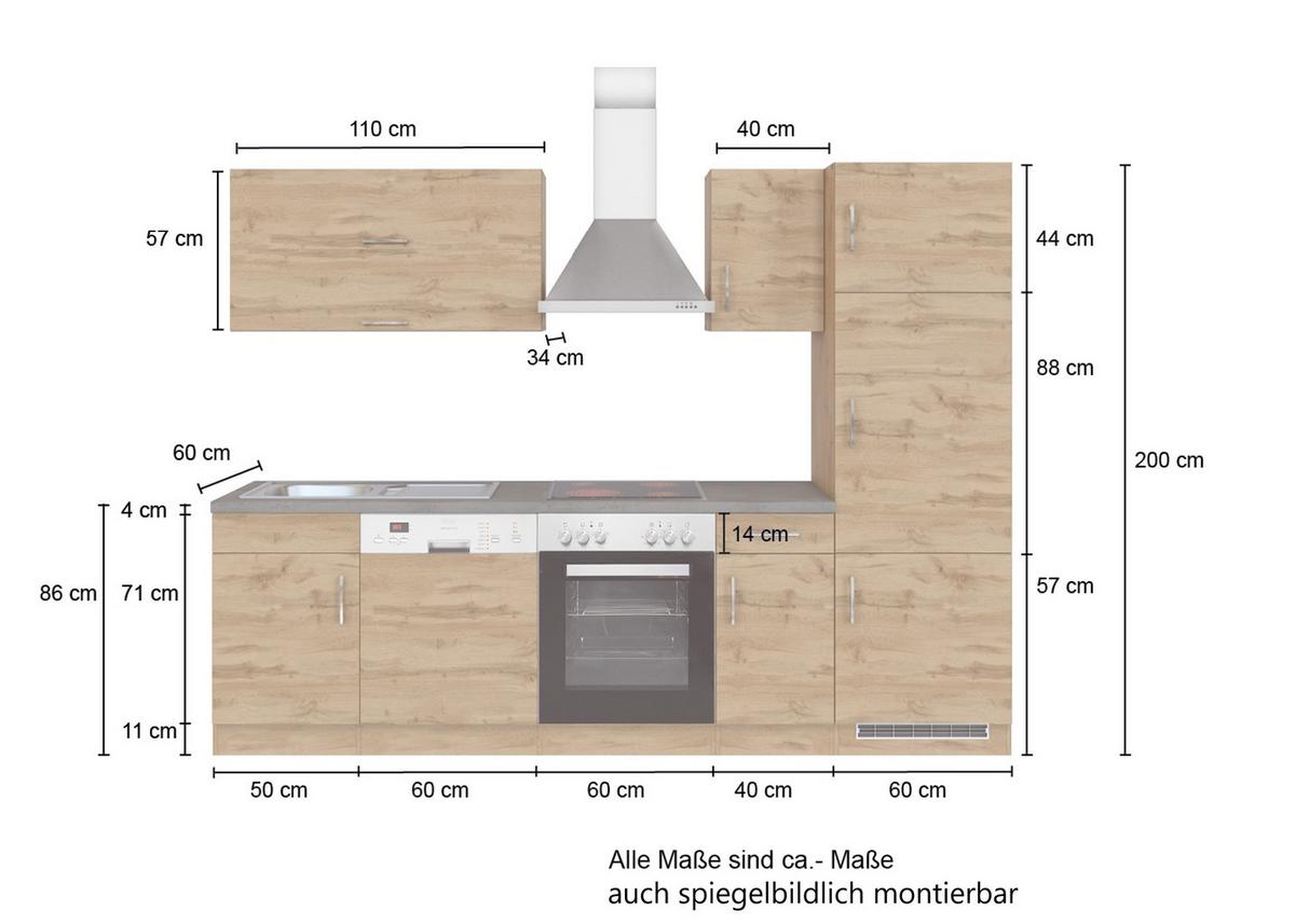 Küchenzeile Sorrento Mit Geräten 270 cm Anthrazit - Anthrazit/Eiche Wotan, MODERN, Holzwerkstoff (270cm) - Held