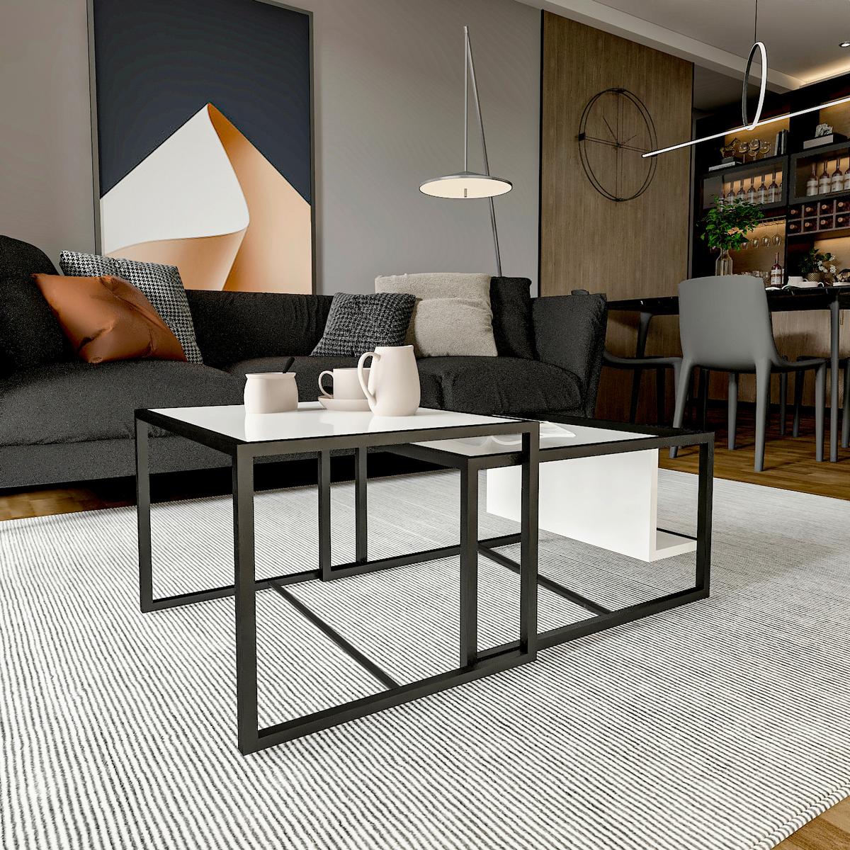 Couchtisch Bati Weiß B: 60-63 Cm - Schwarz/Weiß, Design, Holzwerkstoff/Metall (60-63/45-40/50-55cm) - Livetastic