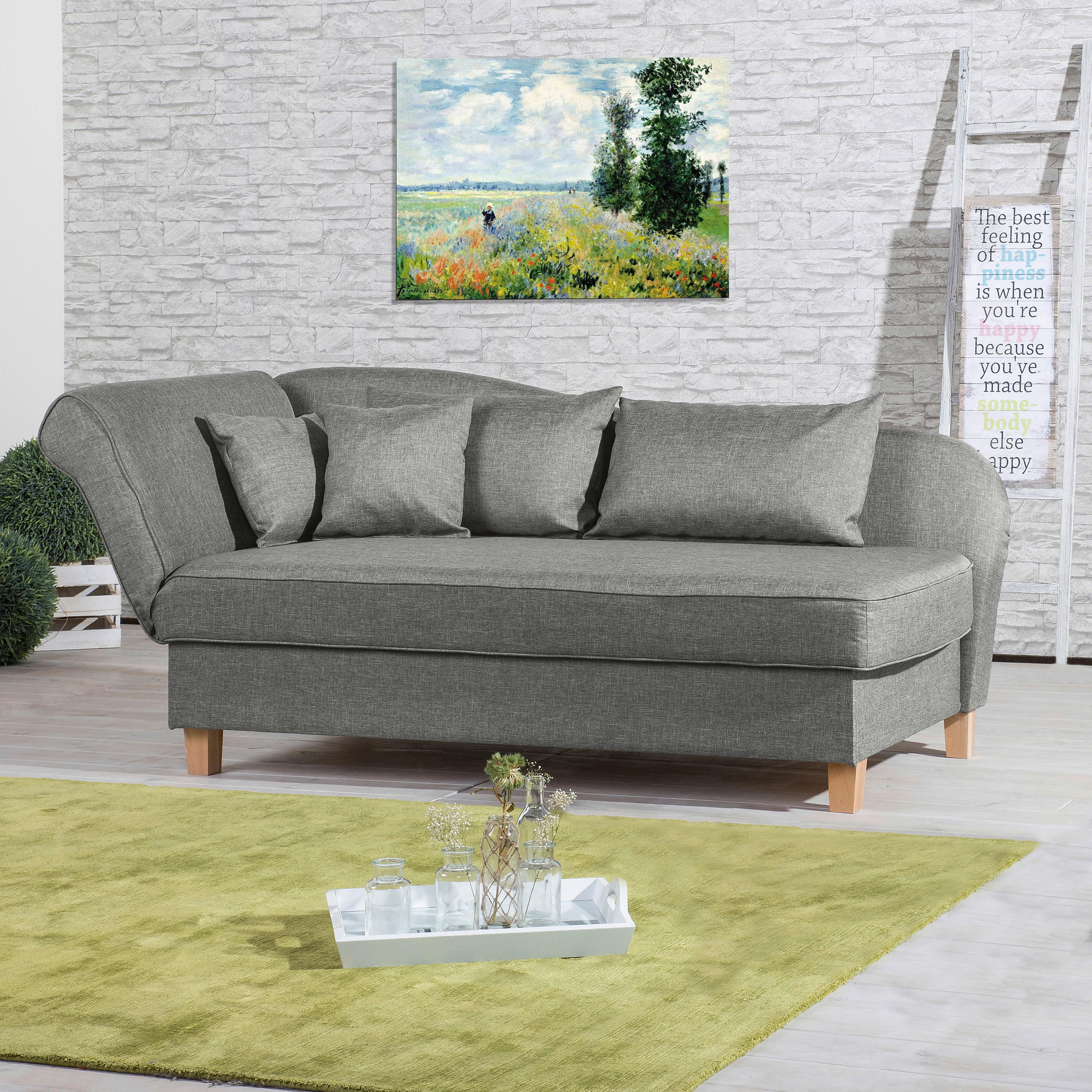 Recamiere Selma Hellgrau Links mit Bettkasten+schlaffunktion - Buchefarben/Hellgrau, Design, Textil (190/88/82cm) - Max Winzer