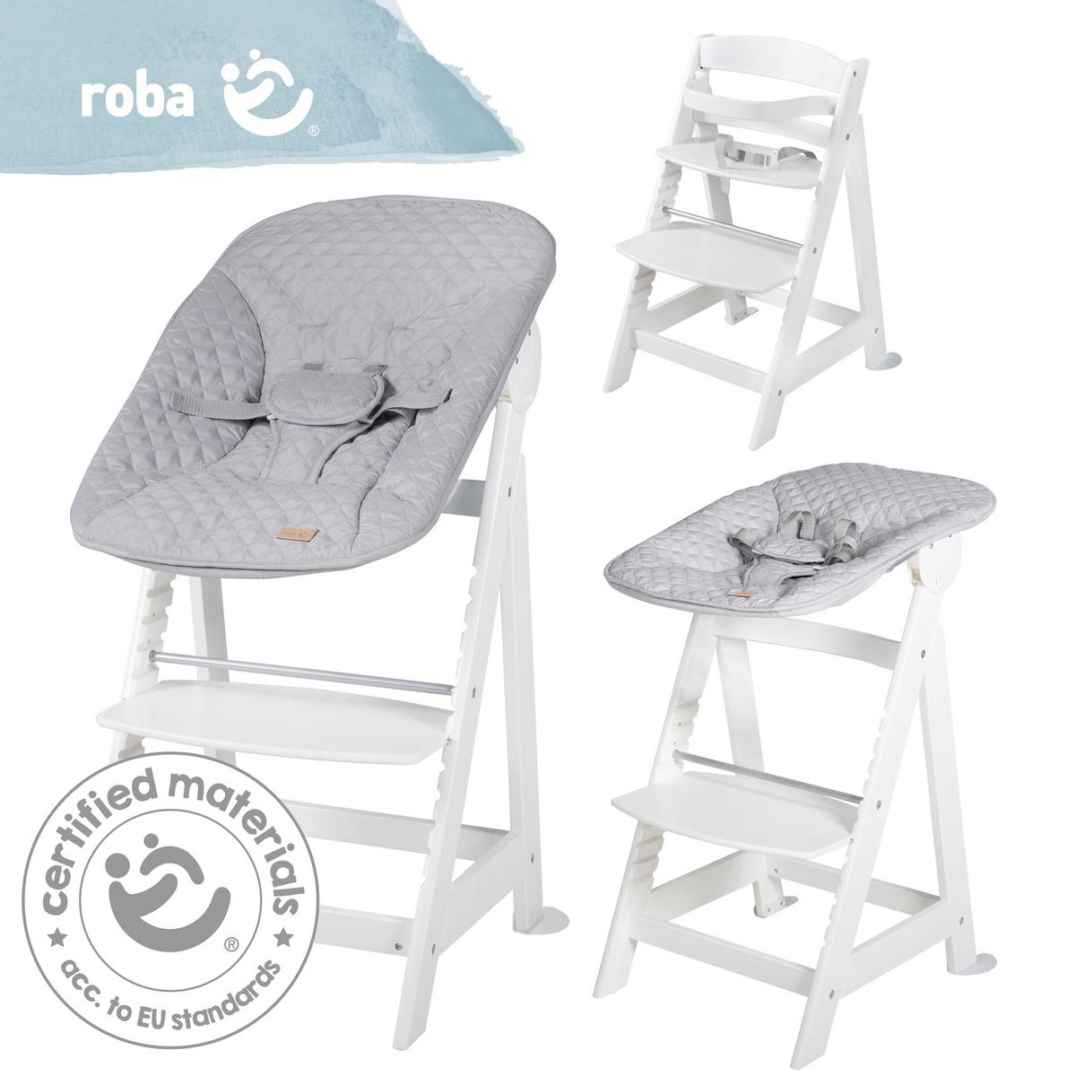 Hochstuhl Weiß/grau Mit Sitz/liegefunktion - Silberfarben/Weiß, Basics, Holzwerkstoff/Textil (52/94/66,5cm) - Roba