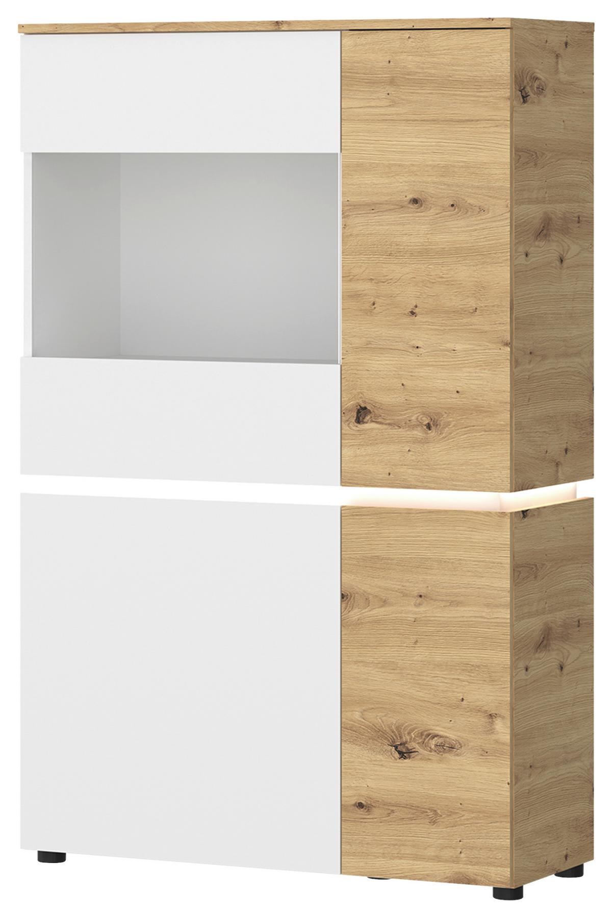 Vitrine Luci Weiß Eiche Artisan/Weiß B: 90,4 cm - Weiß/Eiche Artisan, Trend, Glas/Holzwerkstoff (90,4/146/40cm) - MID.YOU