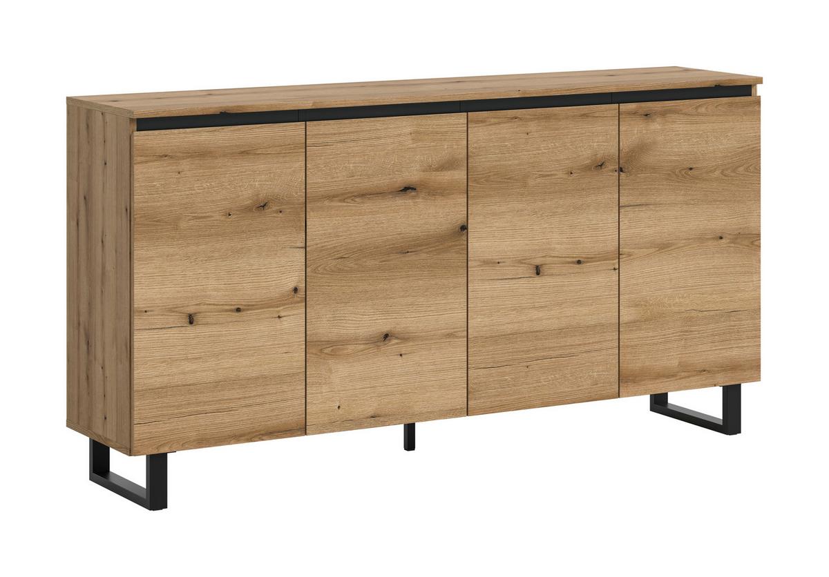Sideboard Tomasa Eiche Dunkel B: 160 Cm - Eiche dunkel/Schwarz, Design, Holzwerkstoff (160/84/36cm) - Livetastic