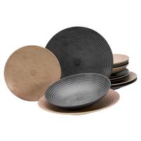 Jídelní souprava 12- dílná - antracitová/pískové barvy, Basics, keramika (34/30/30,5cm) - Creatable