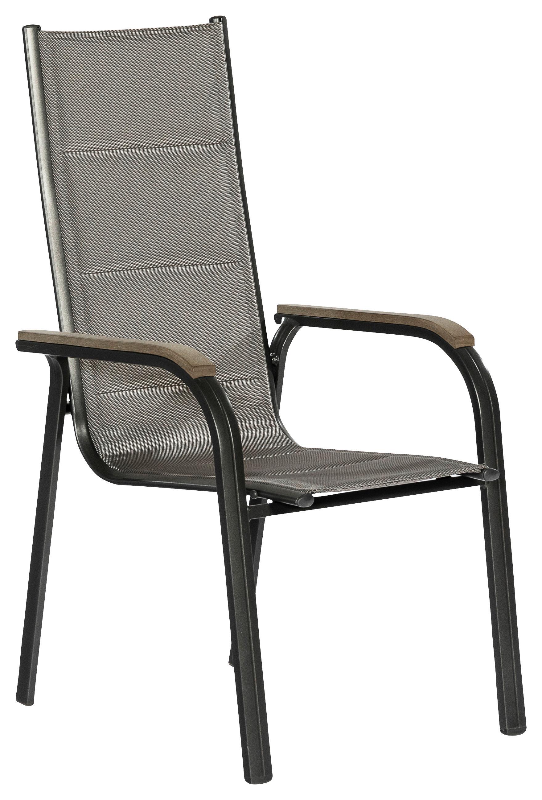 Gartensessel Stapelbar Trivero Metall/Textil - Graphitfarben/Braun, KONVENTIONELL, Textil/Metall (60/108/74cm) - Gardenson