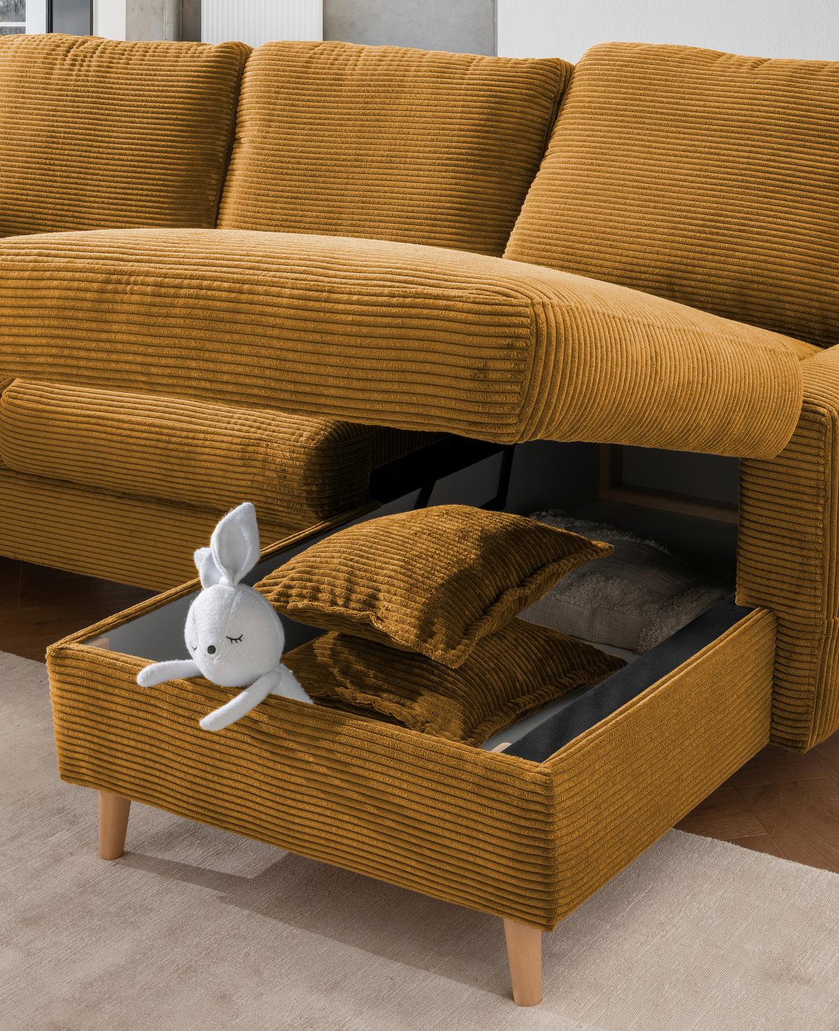 Ecksofa Valentina ca. 228x150 cm Gold Cord - Goldfarben/Naturfarben, Design, Textil (228/150cm) - P & B
