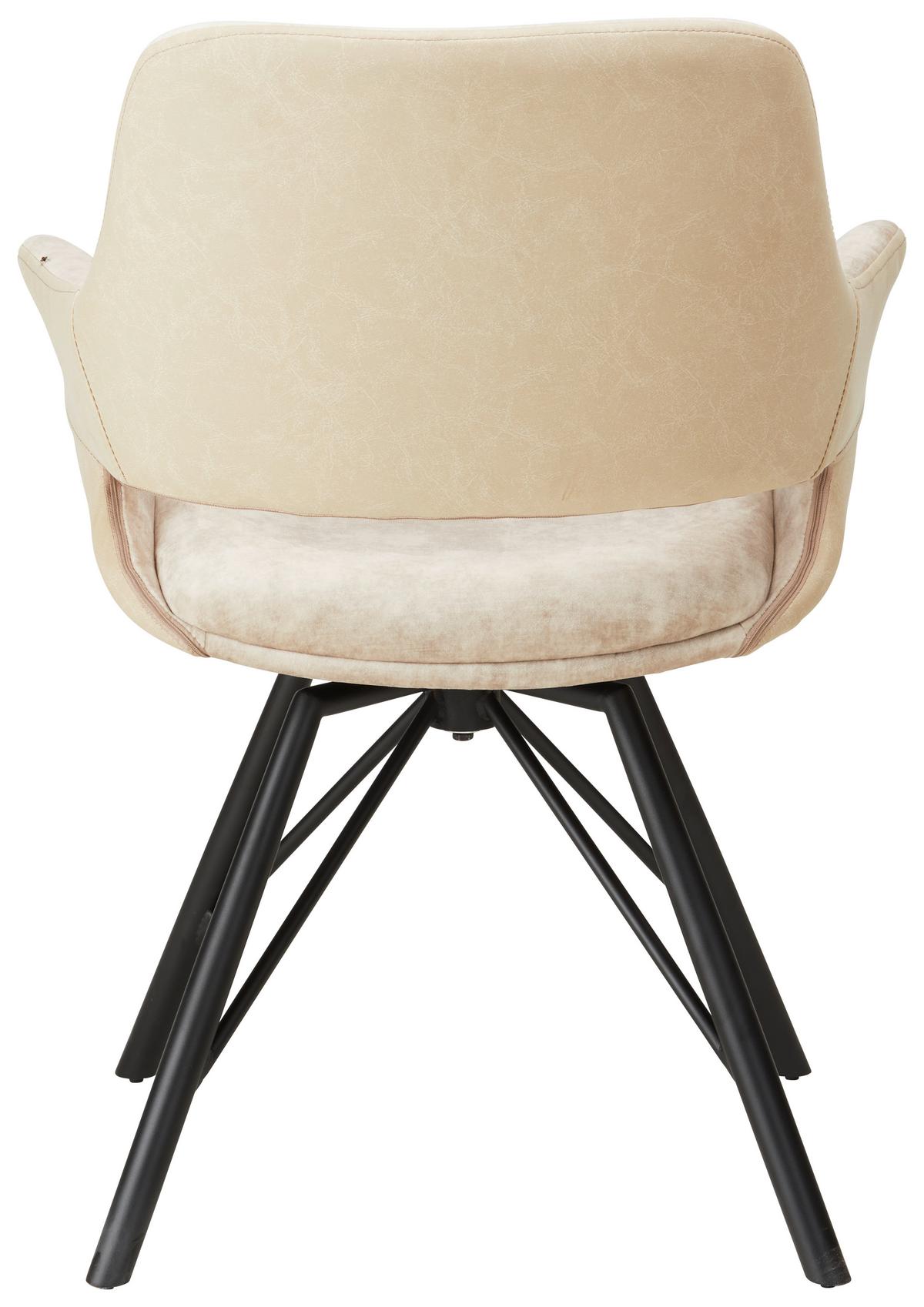 Zamatová stolička Adriana, béžová - čierna/béžová, Modern, kov/textil (61/85/62,5cm) - Premium Living