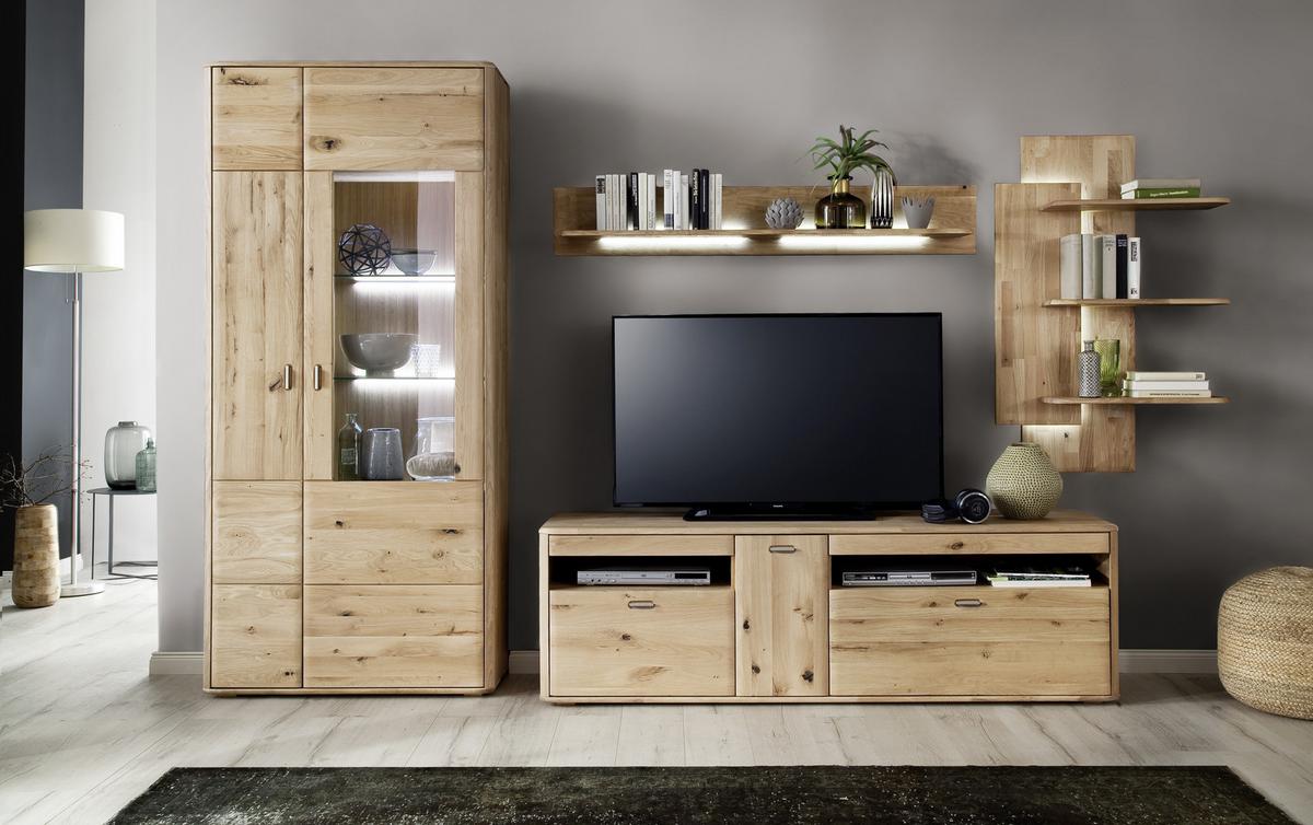Wohnkombination Massiv 4-Tlg. Ravello Eichefarben - Eichefarben, Design, Glas/Holz (340/208/50cm) - Livetastic