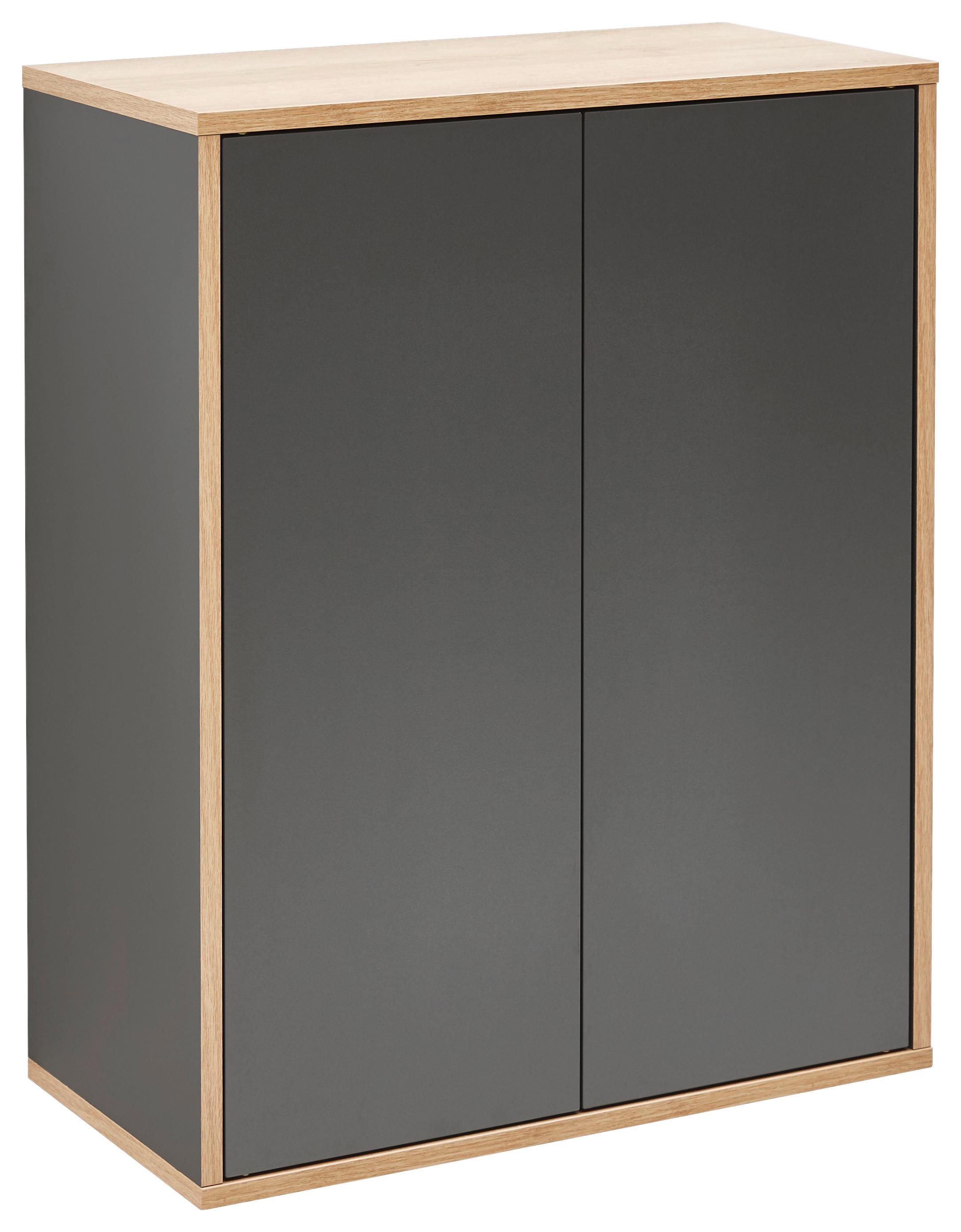 Midischrank Push-To-Open Finn B: 60 cm, Anthrazit - Eichefarben/Anthrazit, MODERN, Glas/Holzwerkstoff (60/75/30,5cm) - MID.YOU