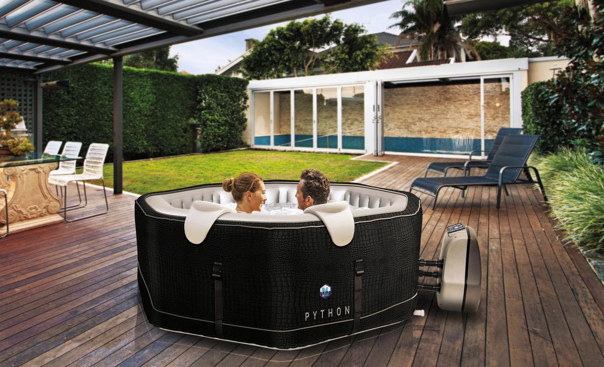 Whirlpool Aufblasbar Netspa Python 185x185x70 Cm - Schwarz/Grau, Basics, Kunststoff/Metall (185/70cm)