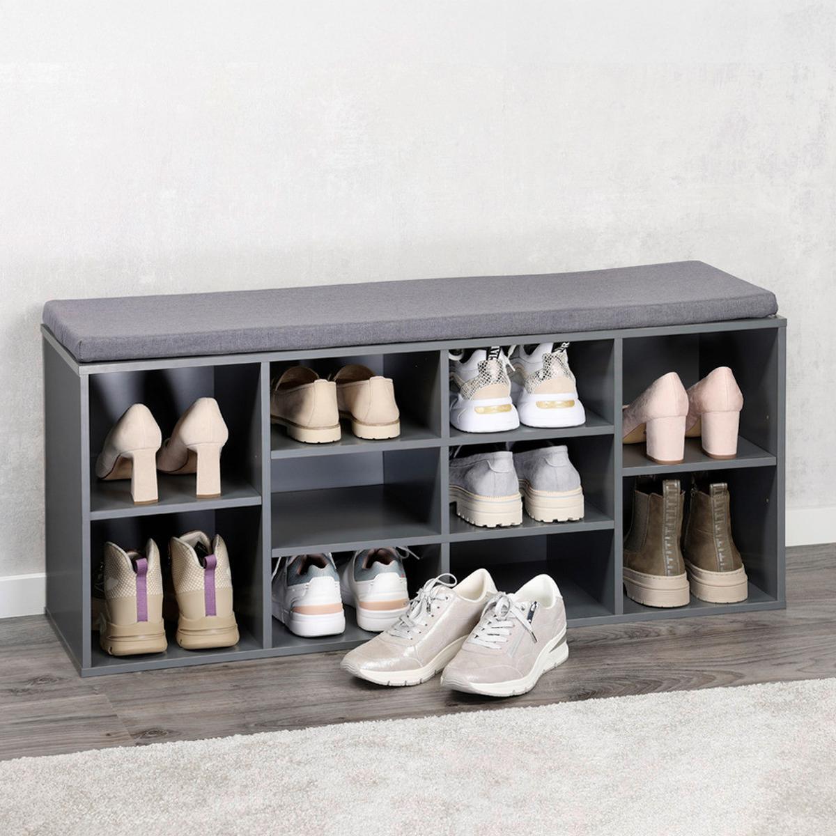 SCHUHREGAL Grau B: 103,5 cm - Grau, Design, Holzwerkstoff/Textil (103.5/48/29.5cm) - Kesper