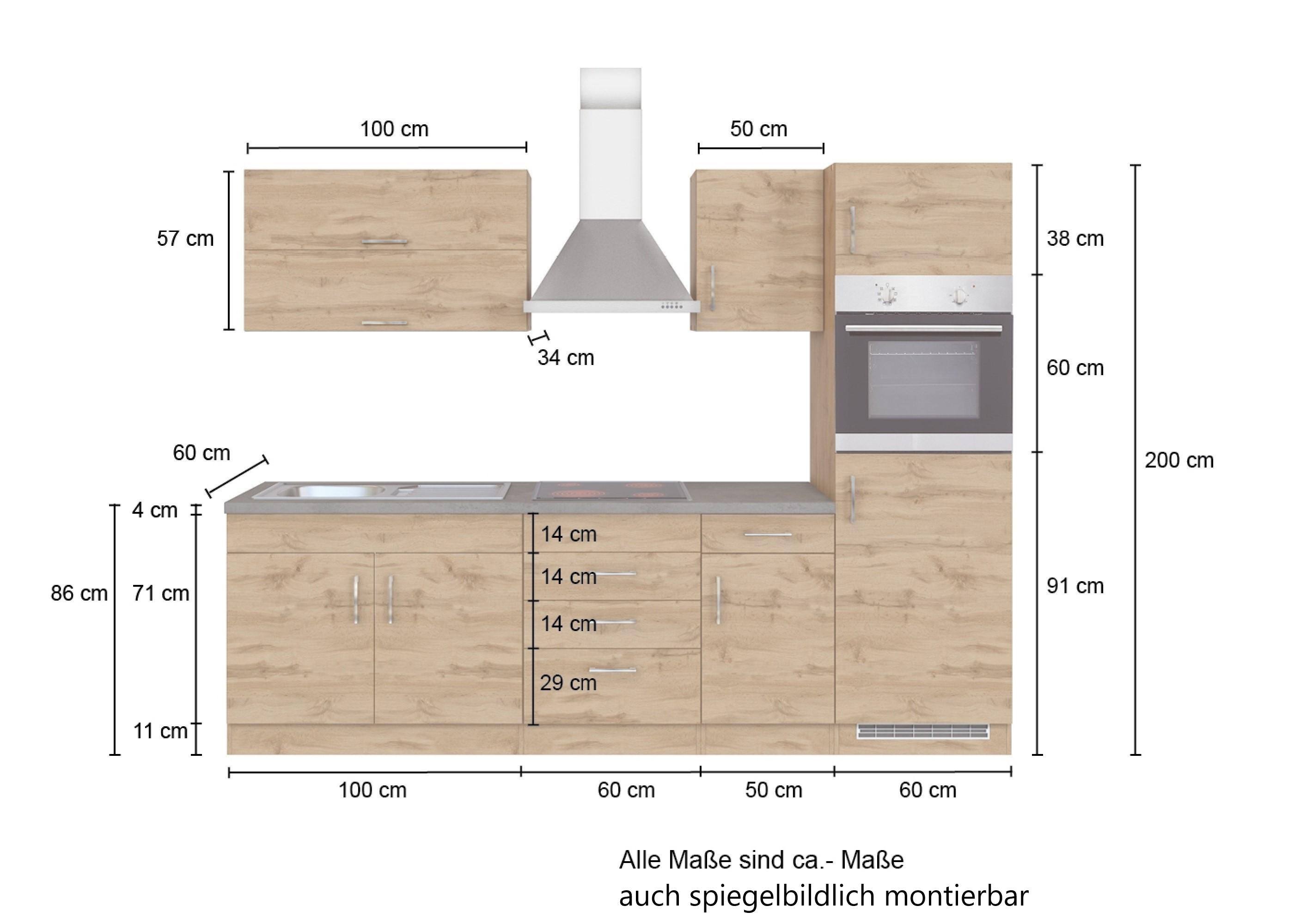 Küchenzeile Sorrento ohne Geräte 270 cm Anthrazit - Eichefarben/Anthrazit, MODERN, Holzwerkstoff (270/200/60cm) - Held