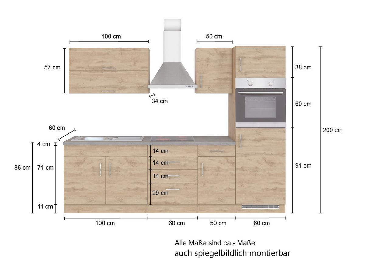 Küchenzeile Sorrento Mit Geräten 270 cm Anthrazit - Anthrazit/Eiche Wotan, MODERN, Holzwerkstoff (270cm) - Held