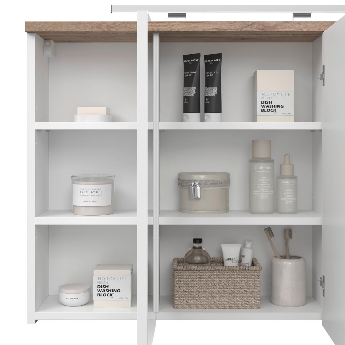 Spiegelschrank Marbella mit LED 3-türig 100x70x20 cm - Weiß, MODERN, Glas/Holzwerkstoff (100/70/20cm)