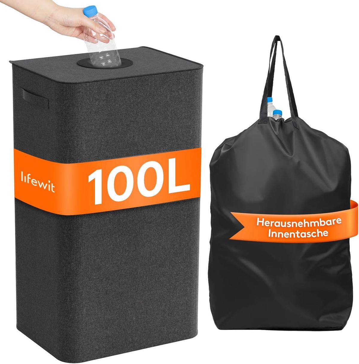Sammelbehälter Pfand - Schwarz, MODERN, Textil (41/33/74cm) - Homezone