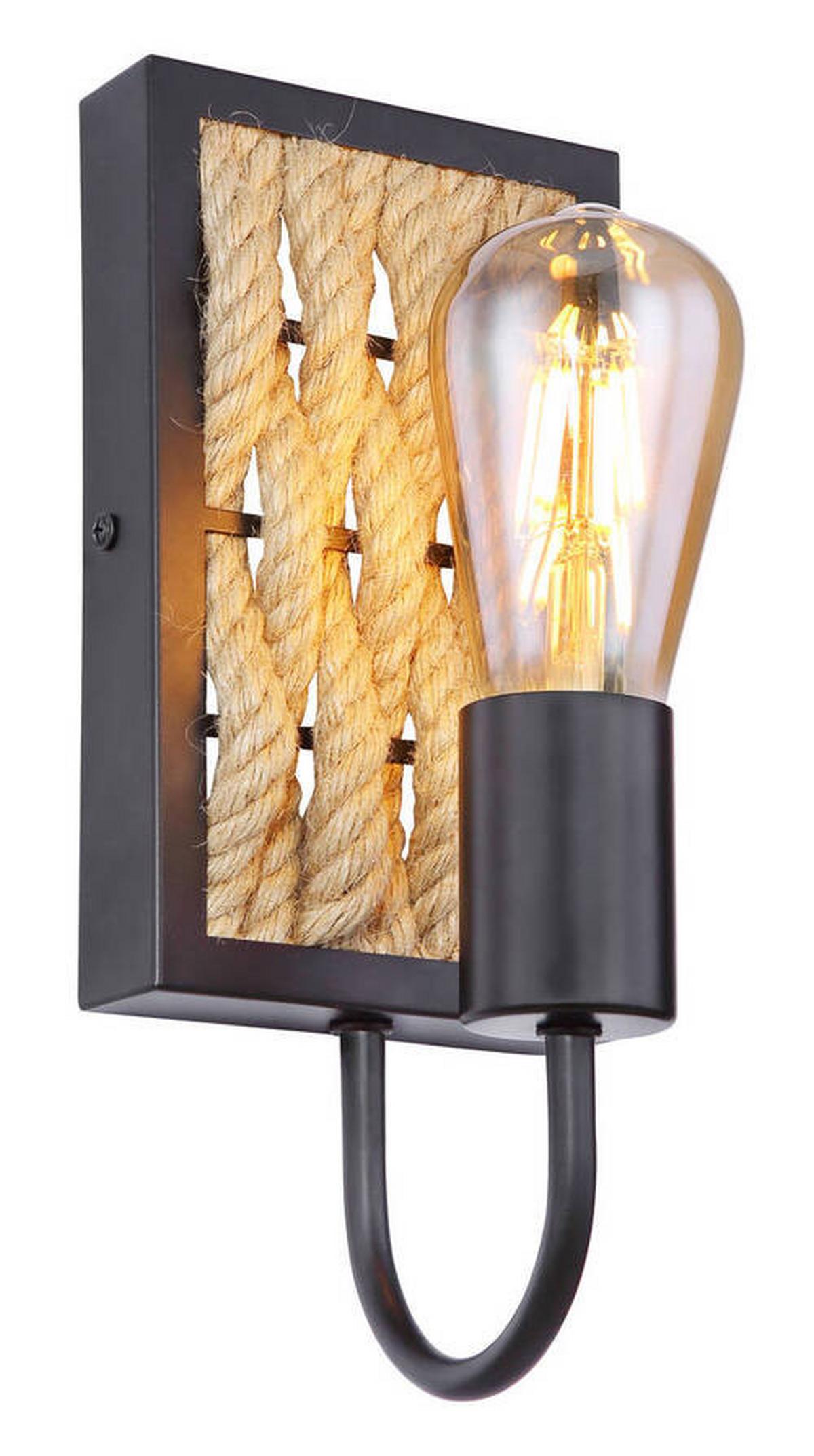 Wandleuchte Halia 1-flammig Hanfseil Design - Schwarz/Braun, LIFESTYLE, Naturmaterialien/Metall (12/13/28cm) - Globo