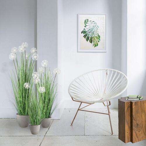 Kunstpflanze Gras mit Weiße Blüten H: 128 cm mit Topf - Schwarz/Weiß, MODERN, Kunststoff (128cm) - P & B