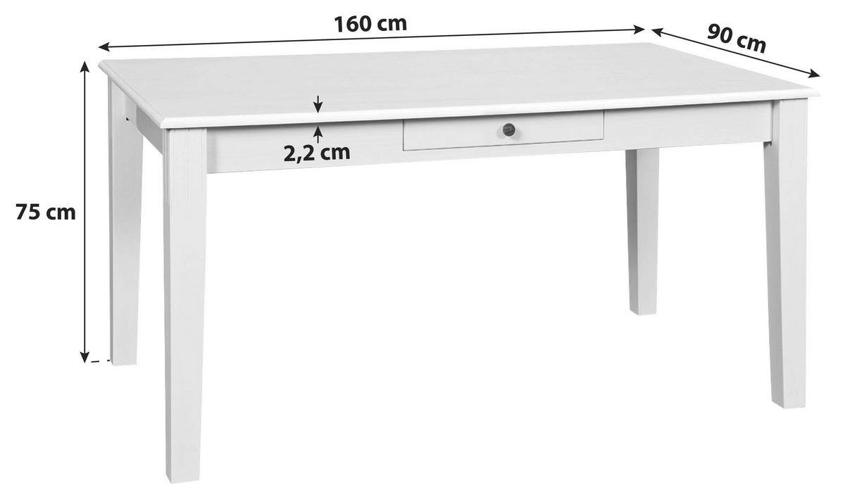 Esstisch Echtholz Westerland 160x90 Cm Weiß Mit Lade - Weiß, Basics, Holz (160/90/75cm) - MID.YOU