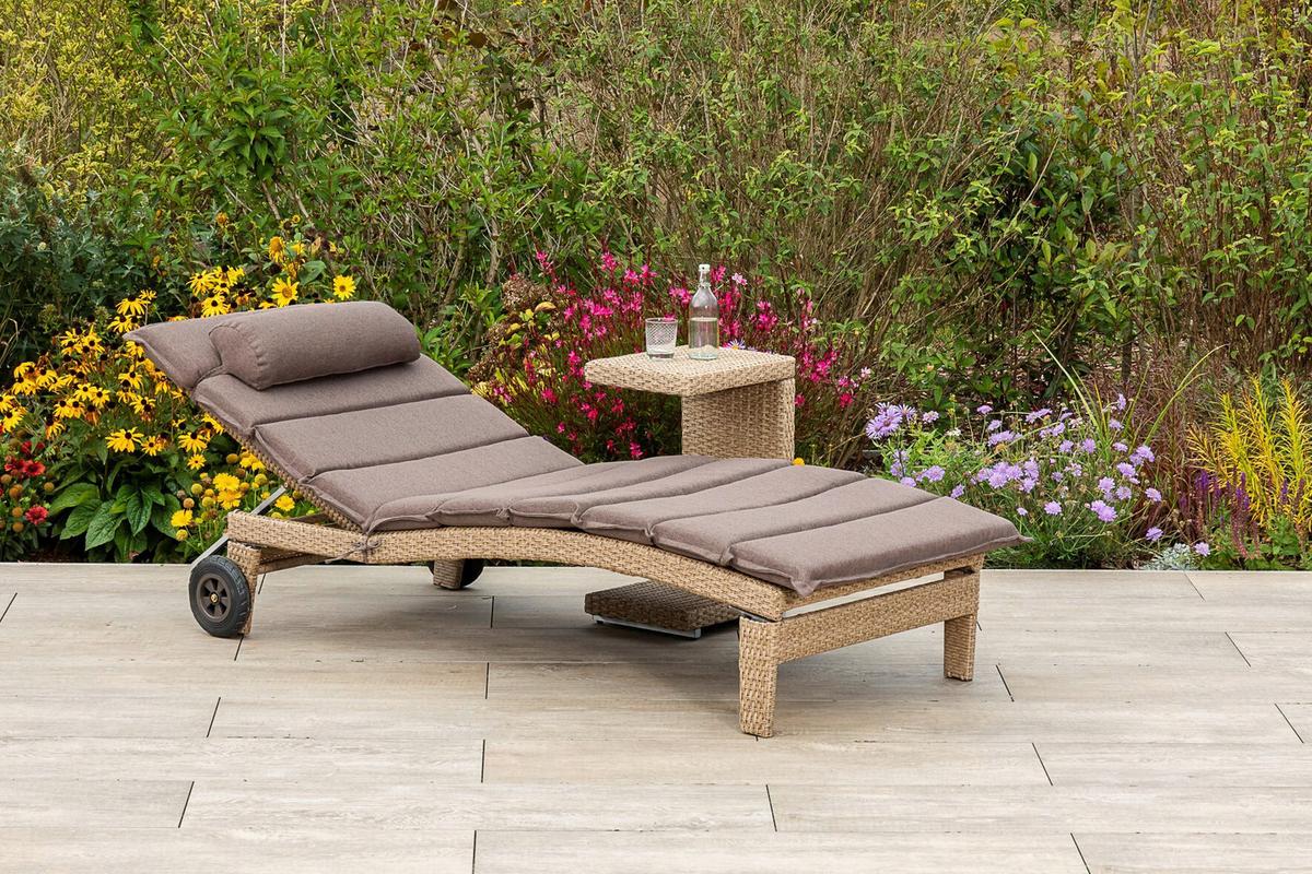Gartenliege Andalusia - Beige/Braun, MODERN, Textil/Metall (90/100/208cm) - Gardenson