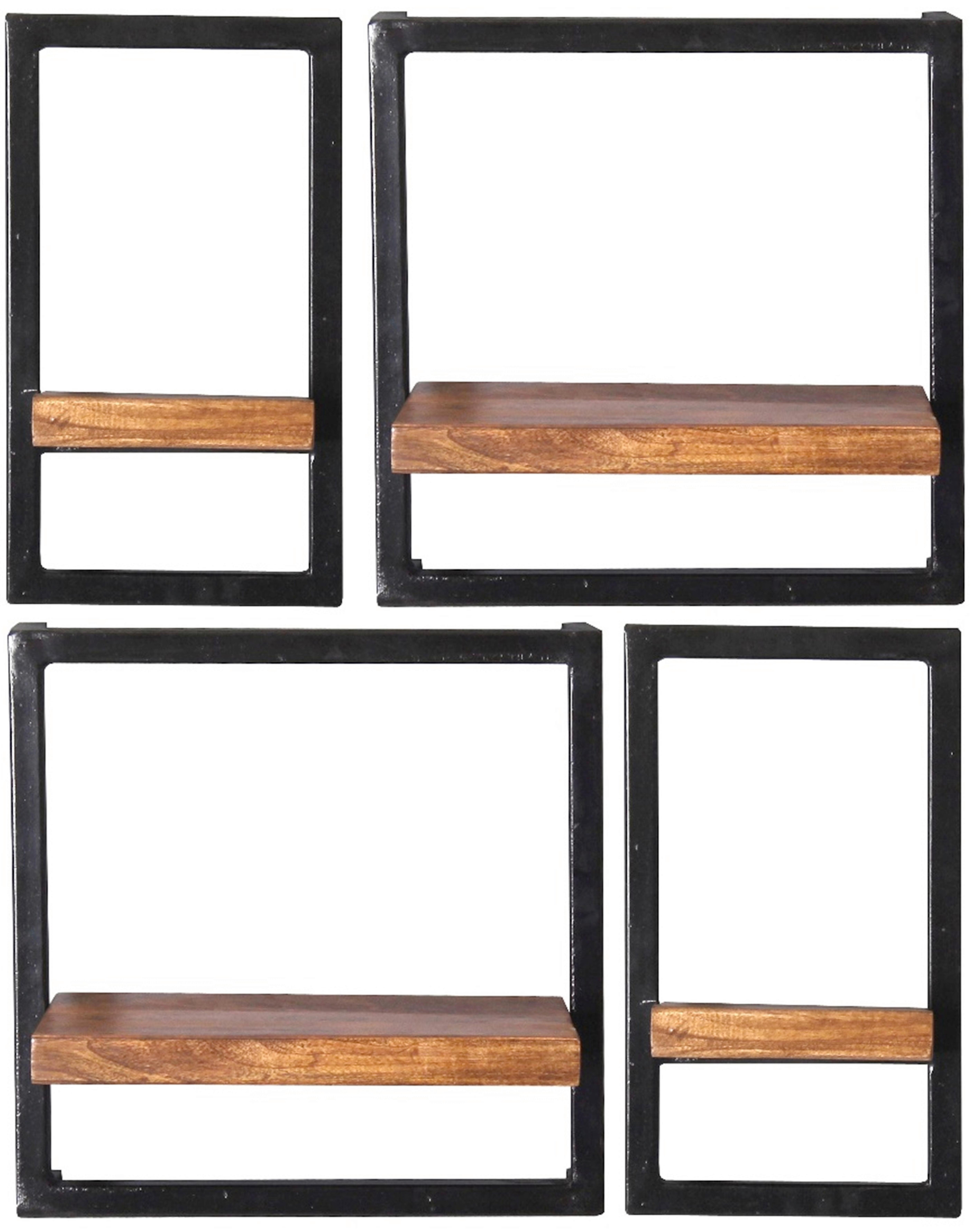 Wandregalset 4-tlg. Mangoholz B: 60cm - Schwarz/Naturfarben, Design, Holz/Metall (60/75/25cm) - MID.YOU