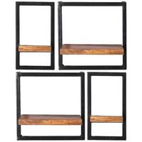 Wandregalset 4-tlg. Mangoholz B: 60cm - Schwarz/Naturfarben, Design, Holz/Metall (60/75/25cm) - MID.YOU