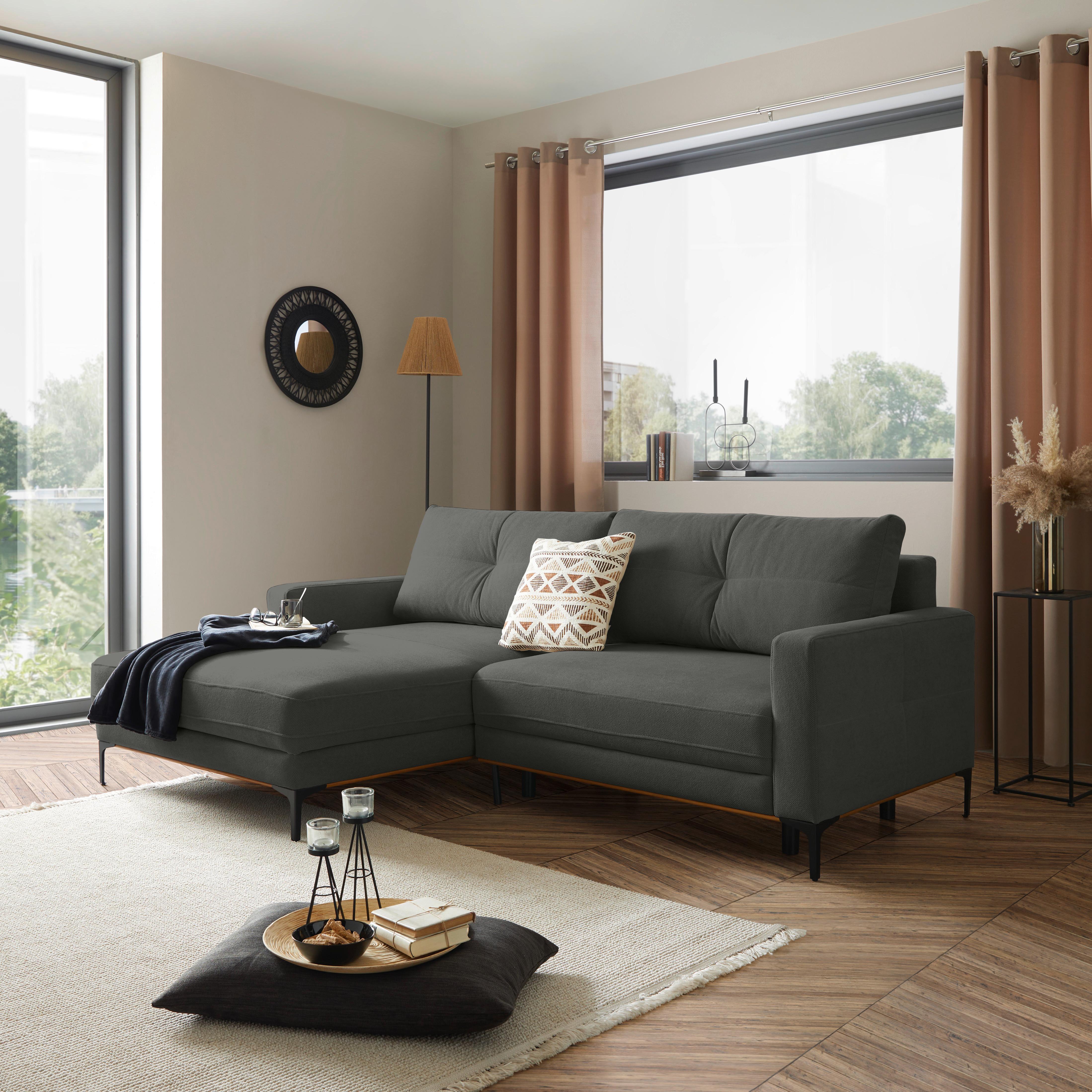 Ecksofa Bergamo - Dunkelgrau/Schwarz, MODERN, Textil (162/238cm) - Ondega