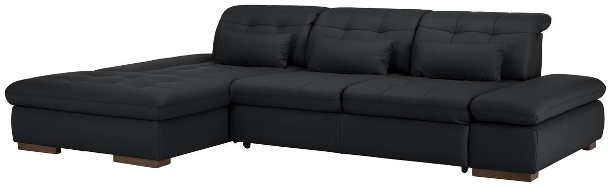Rohová sedačka SANFINO, ľavá, čierna pravá koža - čierna/chrómová, Konventionell, kov/koža (199/305cm) - Premium Living