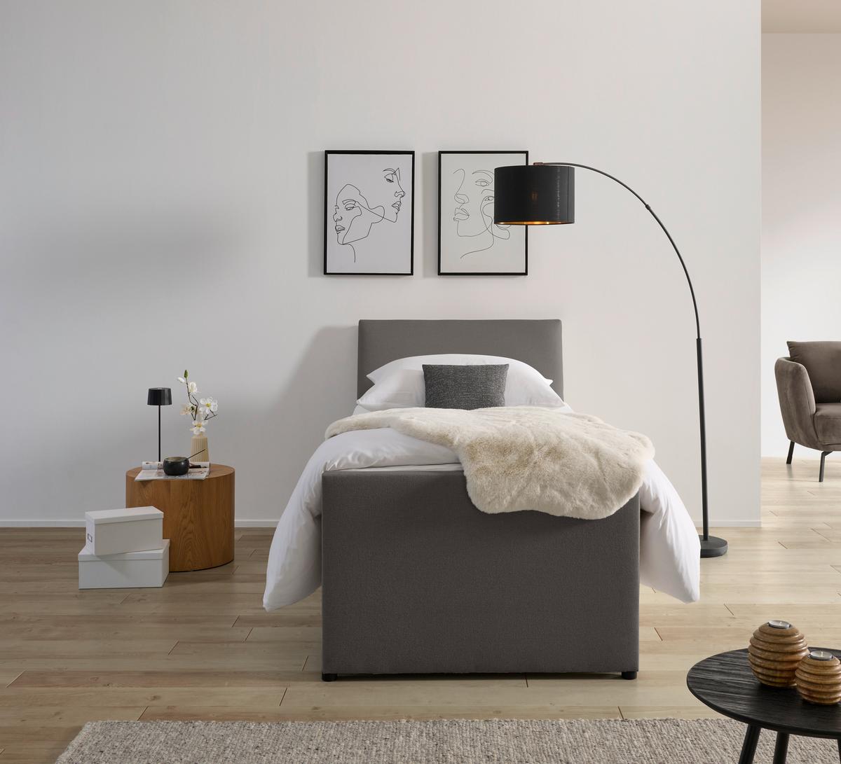 Boxspringbett Mit Bettkasten Nida 120x200 Cm Graphitfarben - Graphitfarben/Schwarz, MODERN, Holz/Textil (120/200cm) - MID.YOU