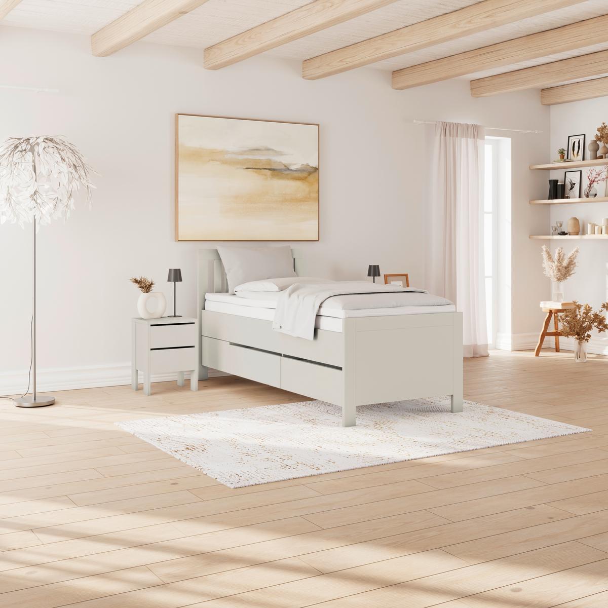 Stauraumbett Pisa mit 4 Laden kaschmirfarben 90x200 - Kaschmir, ROMANTIK / LANDHAUS, Holz (90/200cm) - James Wood