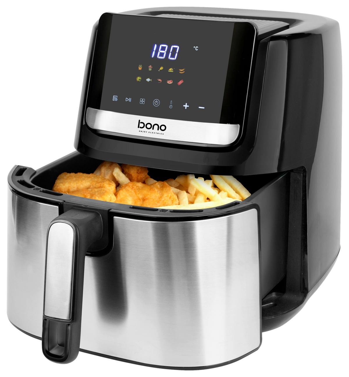 Heißluftfritteuse Samy - Edelstahlfarben/Schwarz, Basics, Kunststoff/Metall (37,1/28,4/32,2cm) - Bono