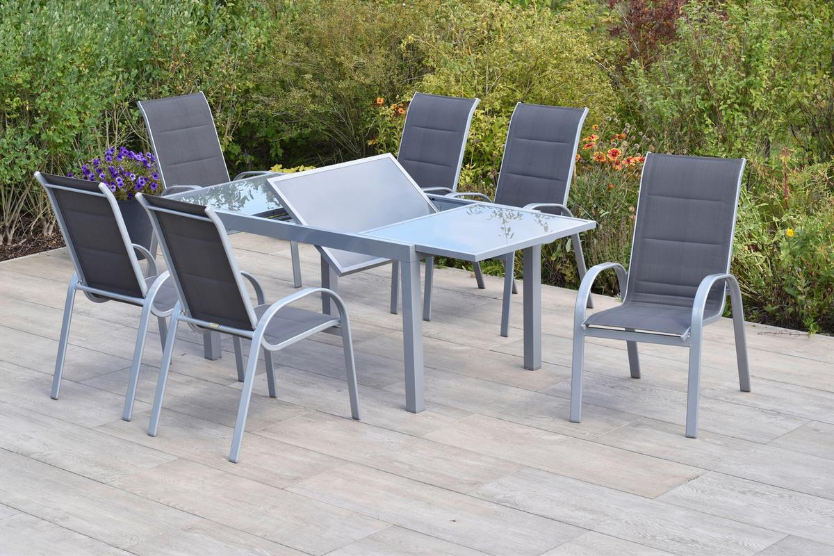 Gartenmöbel Set 7-Tlg Amalfi Di Lusso Metall/Textil - Anthrazit/Silberfarben, MODERN, Textil/Metall - Gardenson