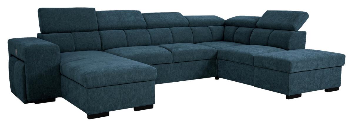 Wohnlandschaft Sirus XL blau, 219x334cm - Blau/Eichefarben, KONVENTIONELL, Holz/Holzwerkstoff (219/334/77cm)