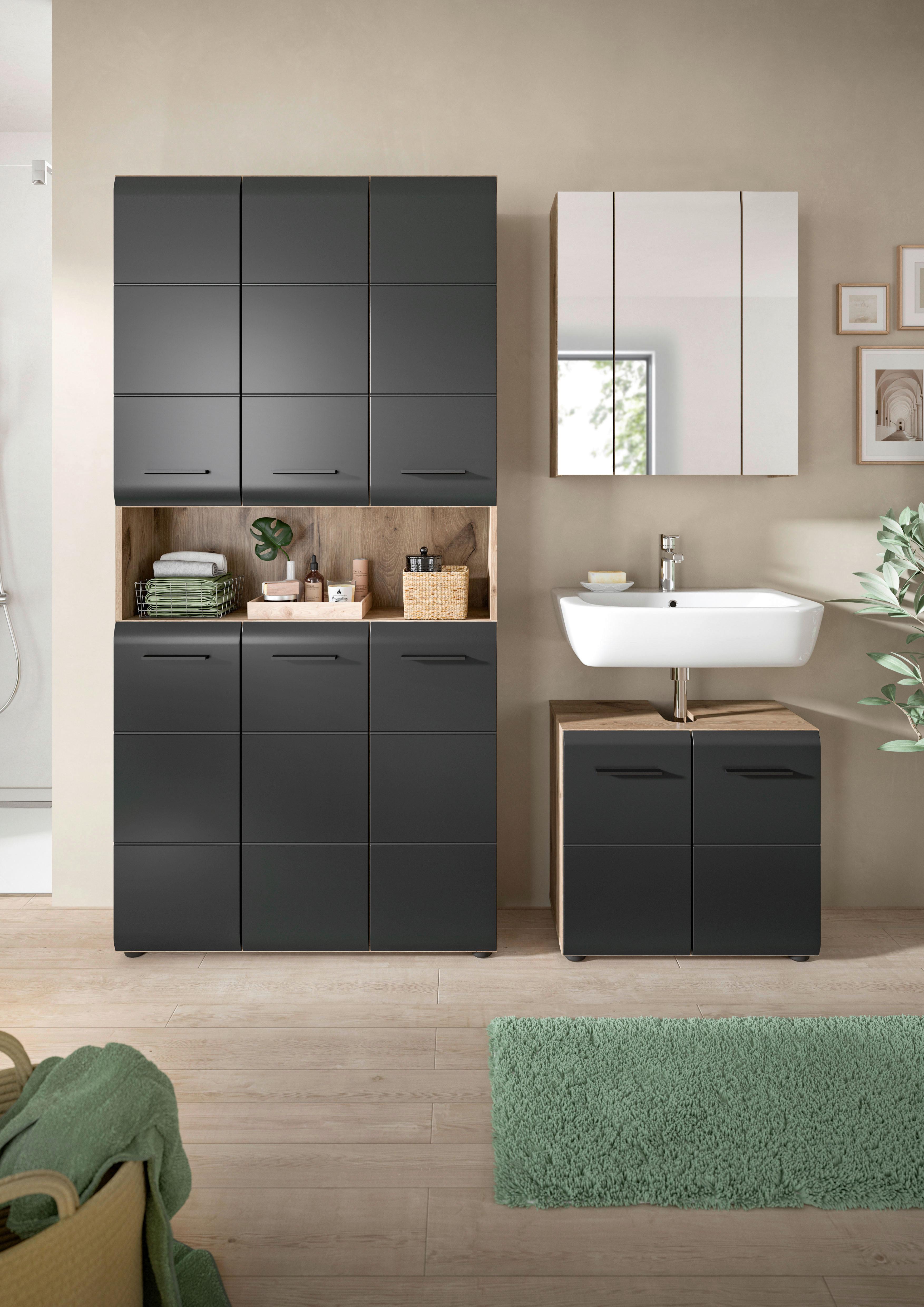 Kúpeľňa Ice 3-dielan, čierna/dub tmanvy - čierna/tmavý dub, Basics, kompozitné drevo/plast (150cm) - MID.YOU