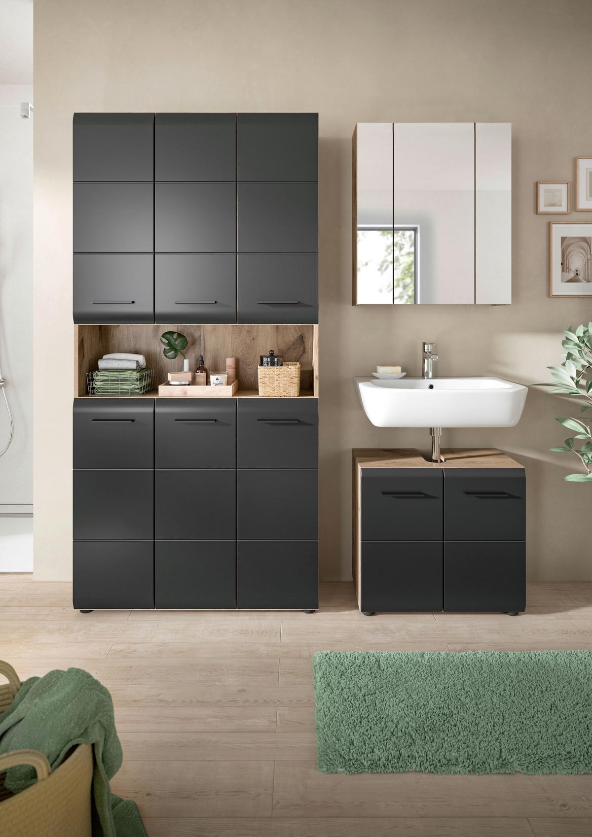 Kúpeľňa Ice 3-dielan, čierna/dub tmanvy - čierna/tmavý dub, Basics, kompozitné drevo/plast (150cm) - MID.YOU