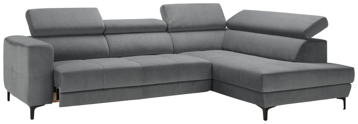 Rohová sedačka EMMA, pravá, modrosivá,op.hl.,USB,el.výsuv - čierna/modrosivá, Modern, textil (301/210cm) - Premium Living