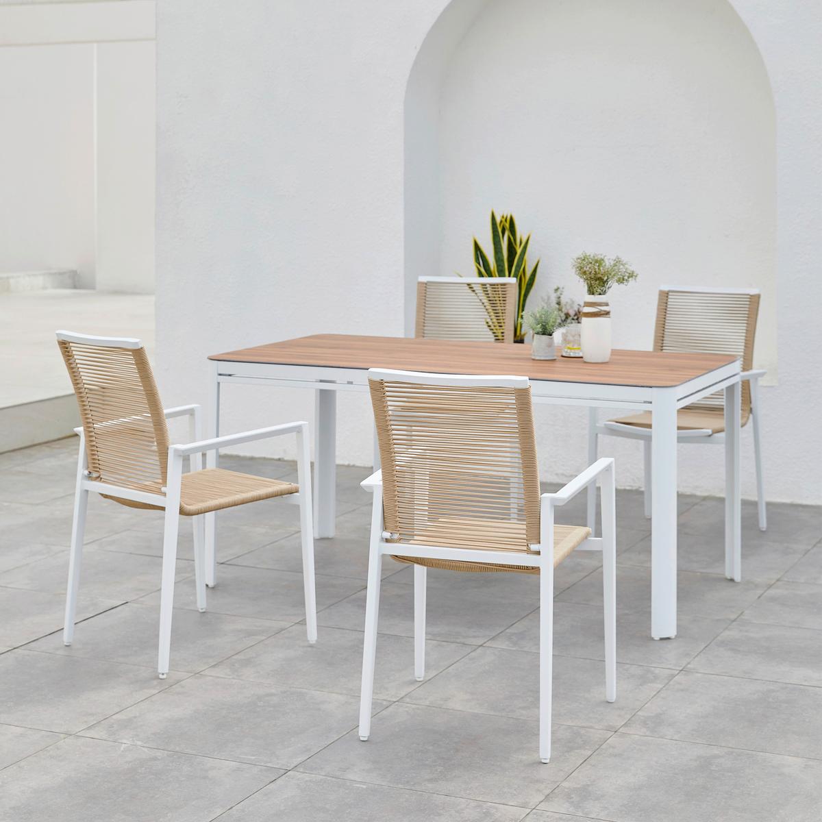Gartenset Zora 5tlg - Weiß/Teakfarben, MODERN, Metall (160/90/74cm) - Ambia Garden