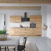 Kuchynská linka 330 cm, dub Sierra - čierna/farba duba, Modern, kov/kompozitné drevo (330cm) - Nobilia