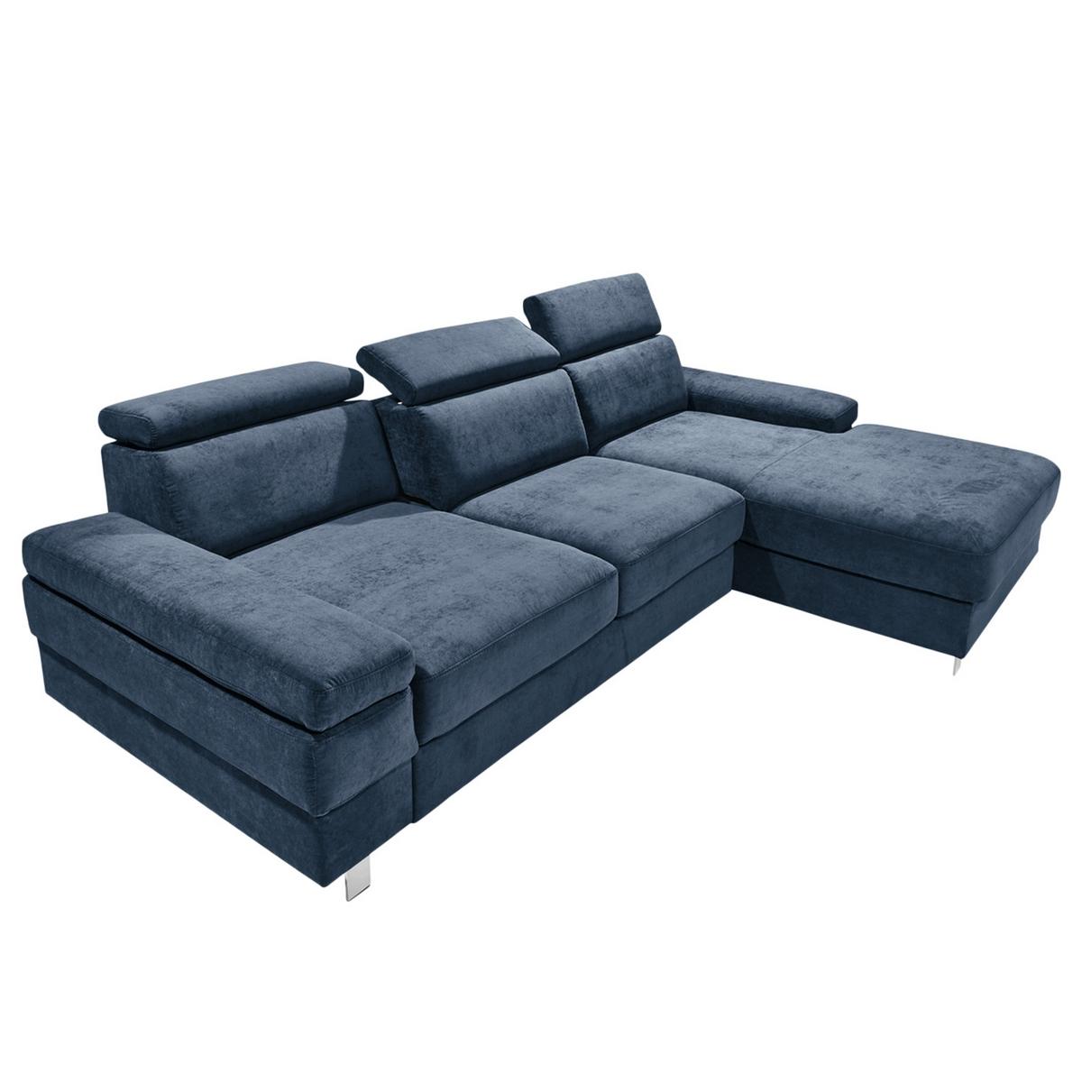 Ecksofa Elvis Dunkelblau S: 259x182 Cm - Silberfarben/Dunkelblau, KONVENTIONELL, Textil (259/182cm) - Trendmanufaktur