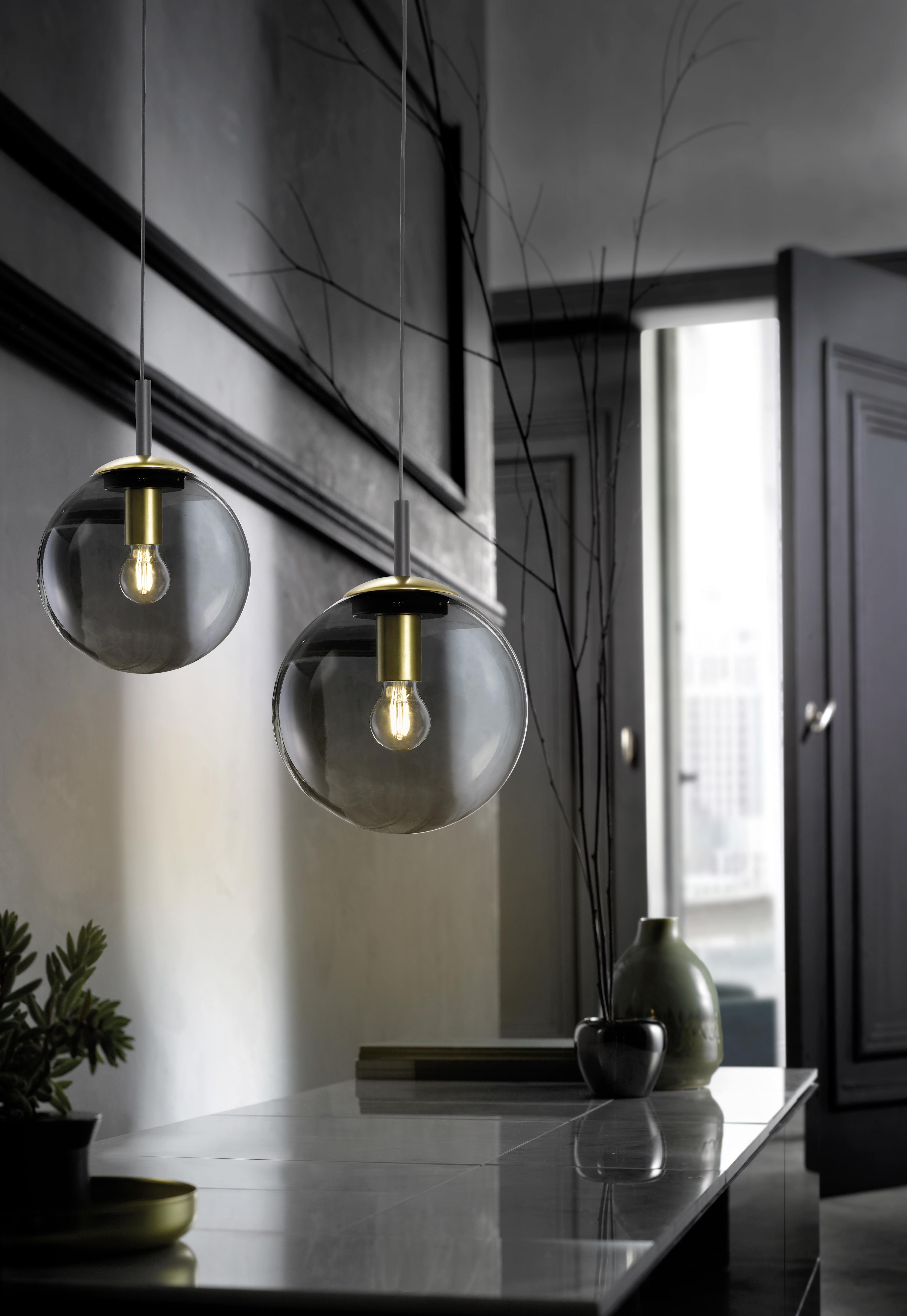 Hängeleuchte Dini H: 140 cm 1-Flammig, Rauchglas Kugel - Schwarz, Trend, Glas/Kunststoff (25/140cm) - Fischer & Honsel