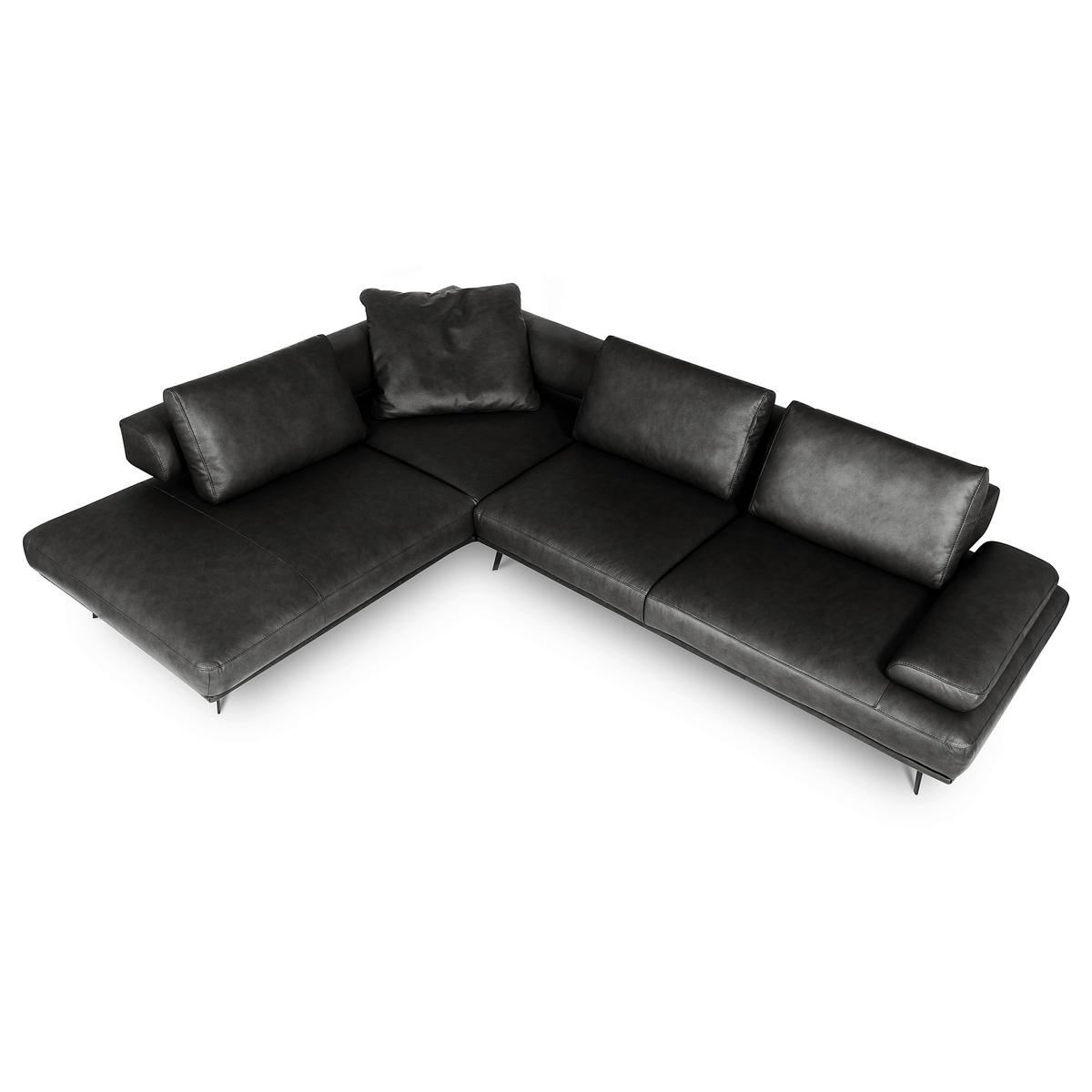 Ecksofa Como Echtleder Schwarz 237x306 - Schwarz/Grau, Design, Leder (237/306cm) - Livetastic