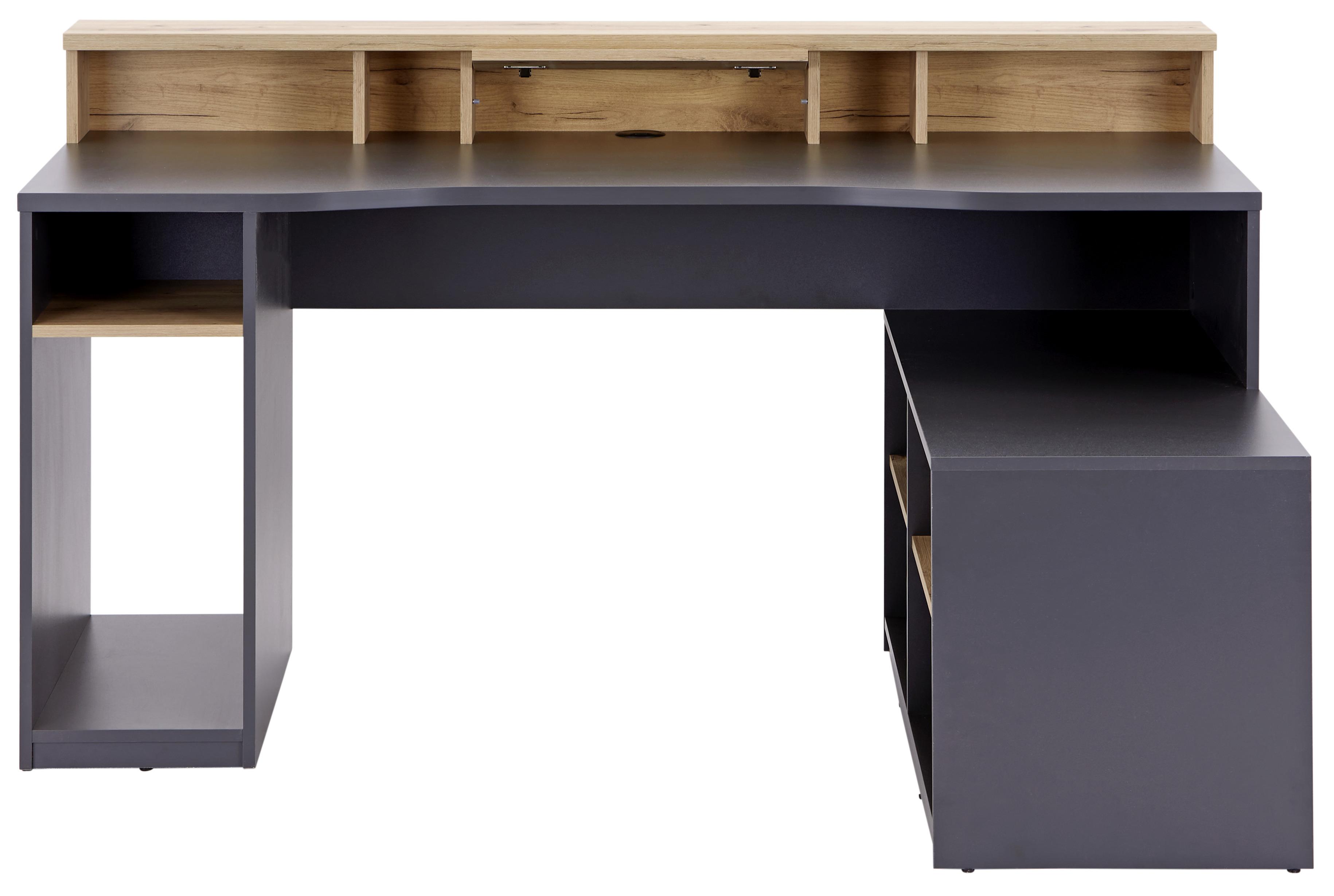 Gamingtisch mit Monitoraufsatz B160cm H 92cm Teamplayer - Eichefarben/Anthrazit, MODERN, Holzwerkstoff (160/91,5/120cm)