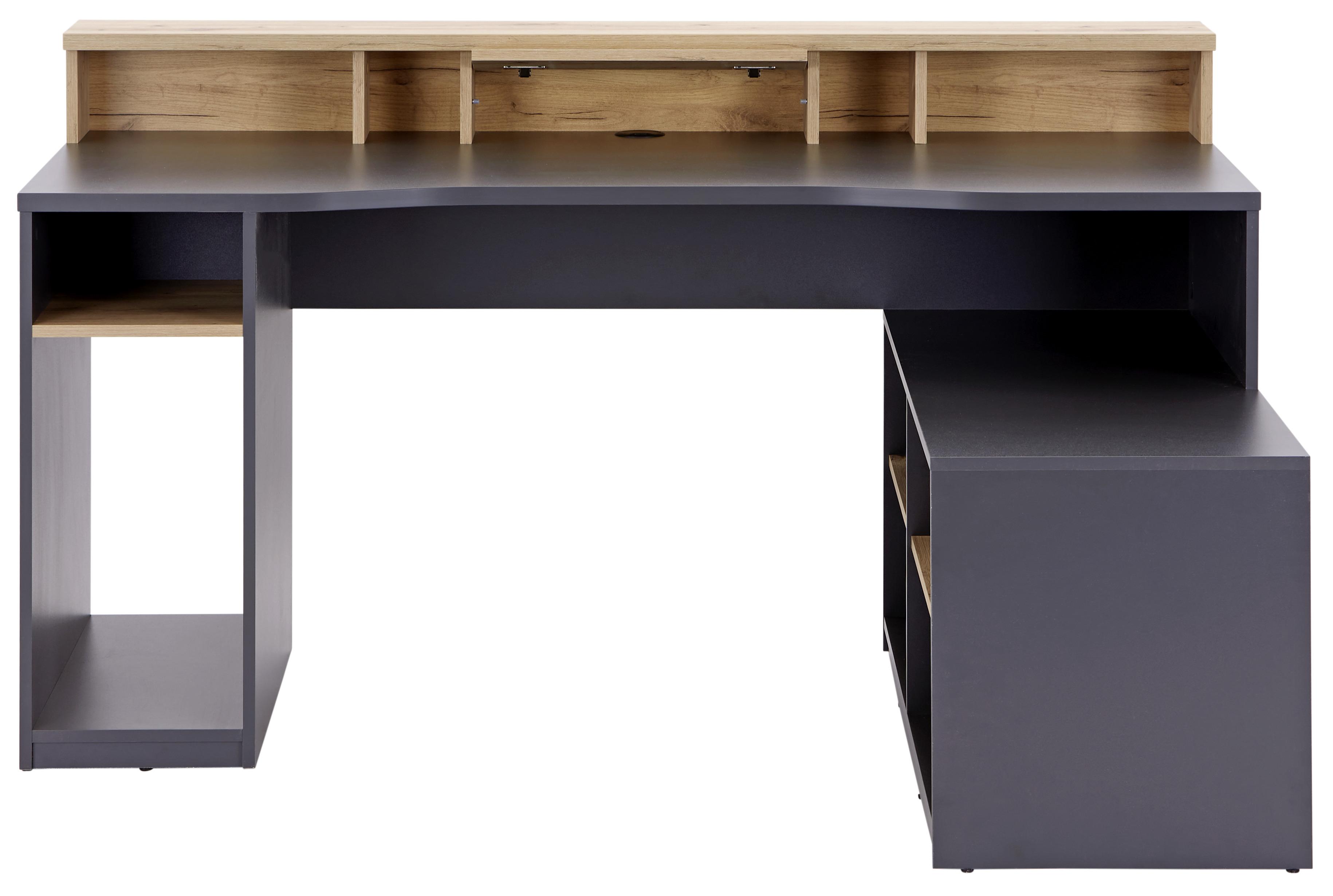 Gamingtisch mit Monitoraufsatz B160cm H 91,5cm Teamplayer - Eichefarben/Anthrazit, MODERN, Holzwerkstoff (160/91,5/120cm)