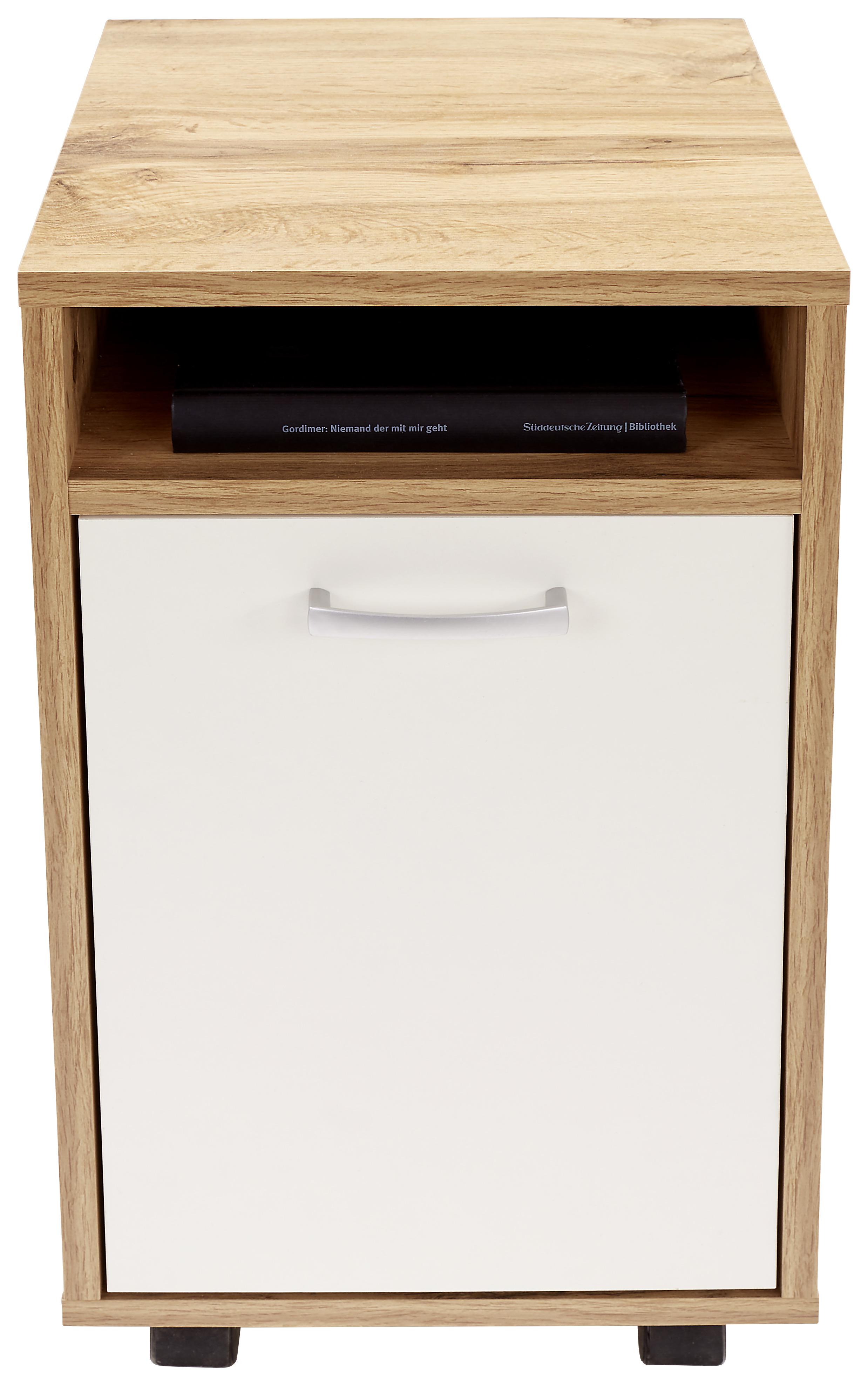 Rollcontainer LAURENC in Weiß und Eichefarben