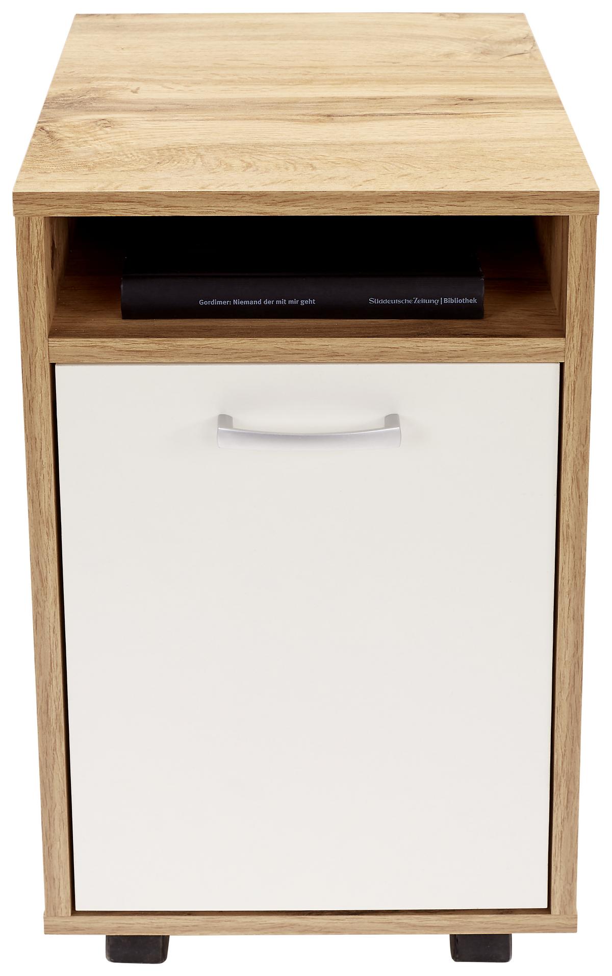 Rollcontainer Eiche/Weiß Laurenc 33x59,5x38 cm - Eichefarben/Weiß, MODERN, Kunststoff (33/59,5/38cm)