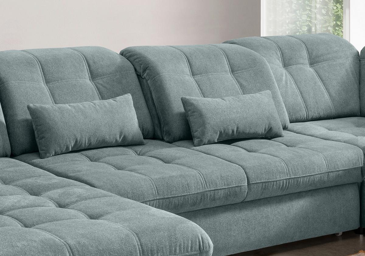 Wohnlandschaft Mit Bettkasten Rigatti Blau B: 387 Cm - Blau/Schwarz, MODERN, Textil (184/387/252cm) - Livetastic